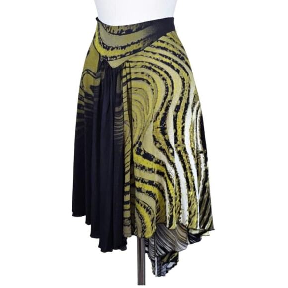 Roberto Cavalli Vintage Knee Length Skirt Signed Print Green Black Size S - Picture 5 of 14